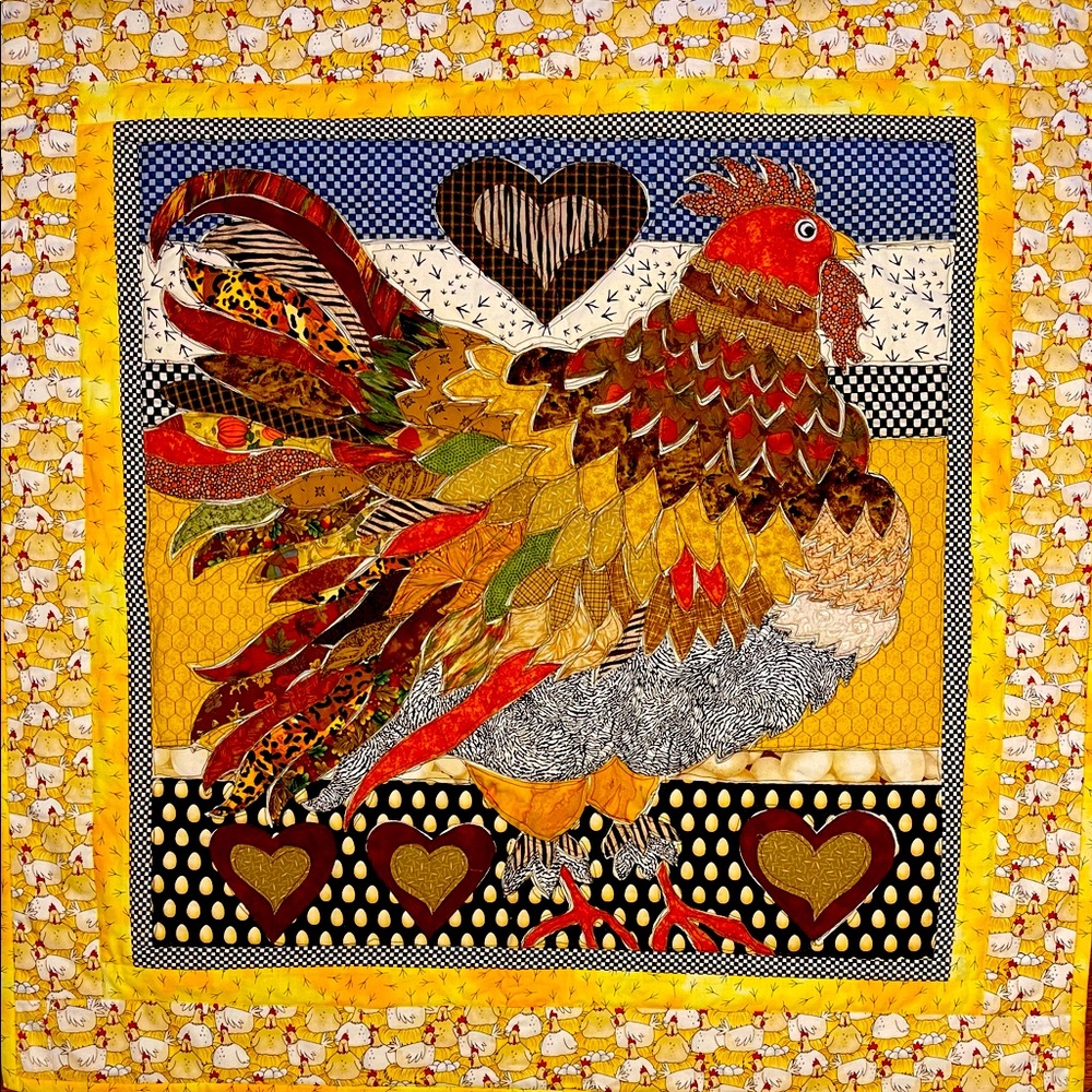 Hen / Chicken & Egg 32” Square Fabric Wall Hanging / Quilt with Casing for Dowel